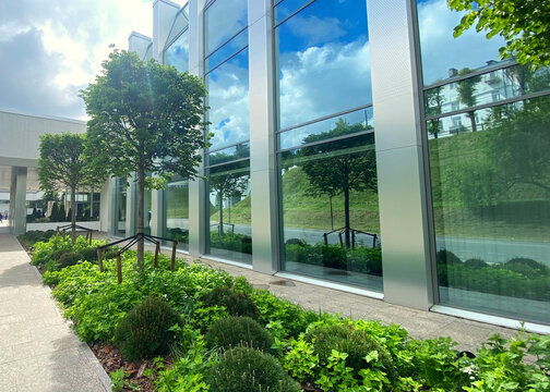 Office building. Glass skyscrapers in business center. Architecture, commercial real estate
