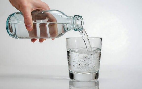 Pouring water from a bottle into a glass