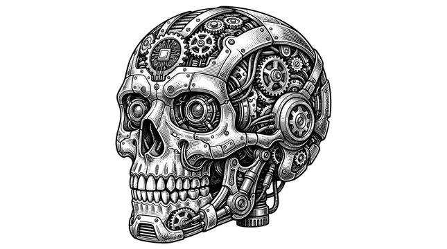 Steampunk Mechanical Skull with Intricate Gears and Clockwork Details