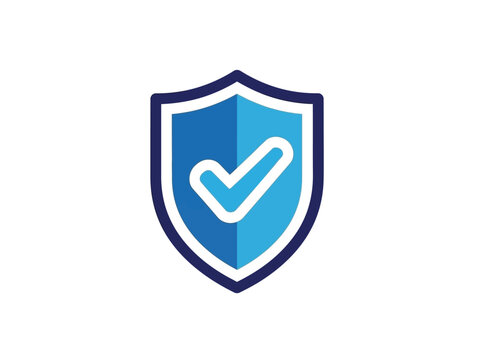 Blue shield icon with checkmark represents security and protection concept.