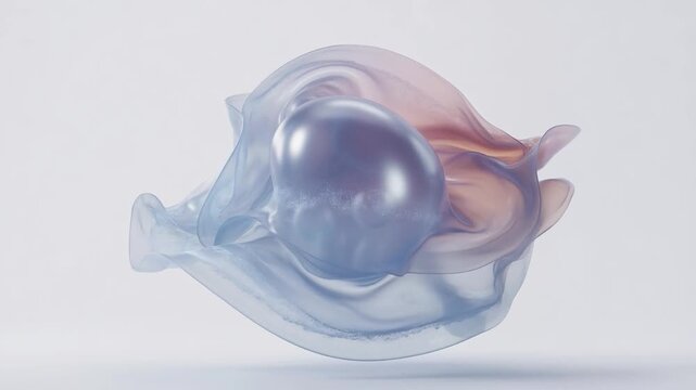 Abstract blue and pink fluid object transforming and releasing bubbles isolated on a white background, concept animation