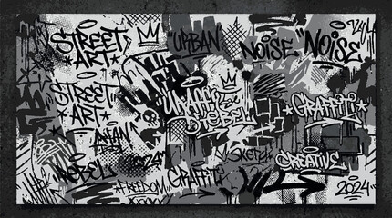 Naklejka premium Monochrome graffiti background with urban street art