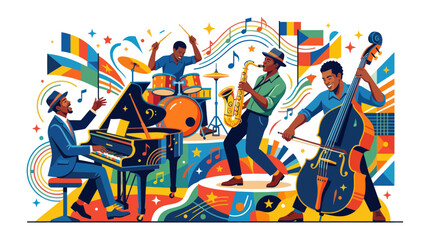 Jazz musicians performing on a colorful vibrant stage © Anggrek