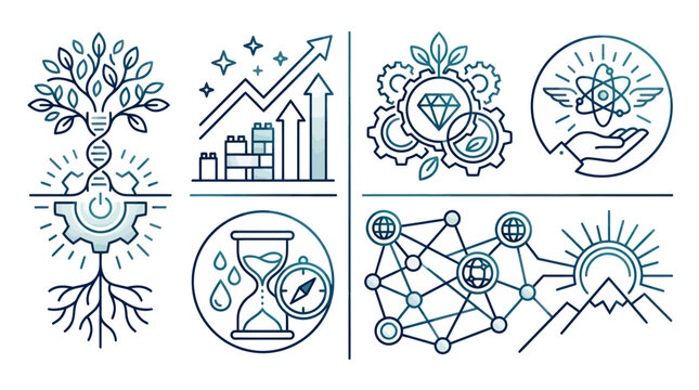 Concept icons for science growth technology and global connectivity