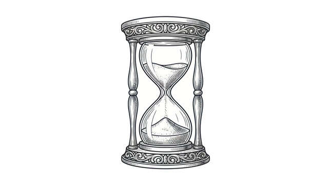 Vintage ornate hourglass with flowing sand illustration