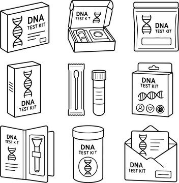 DNA test kit packaging and sample collection set outline collection