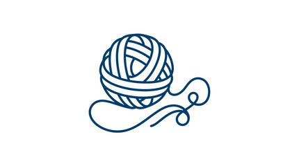 Fototapeta premium Ball of yarn with loose thread in blue line art