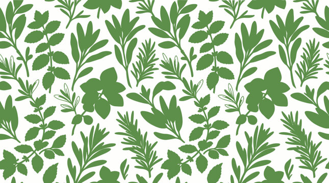 Green culinary herbs and spices seamless pattern