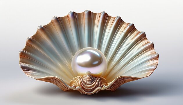 shell with a pearl isolated on white background
