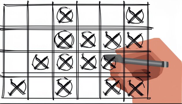 hand drawing tic tac toe game grid with an x mark on central square strategic thinking challenge concept