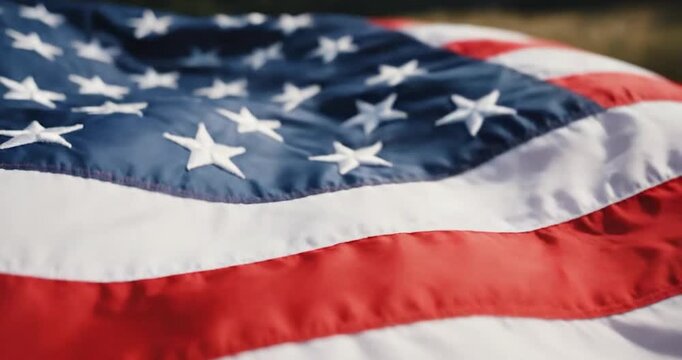 Close up of United States flag waving gently in the wind