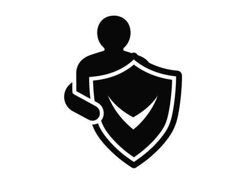 Person holding a shield with a checkmark, representing security and protection.