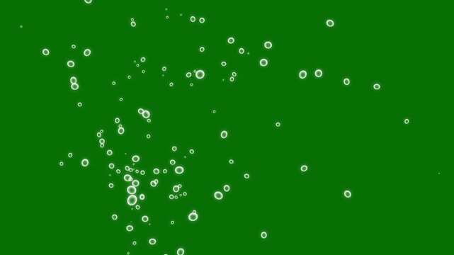 Slow rising underwater air bubbles floating up to the surface in blue ocean water, seamless 3d render loop animation overlay on alpha channel, and green background, 4k video