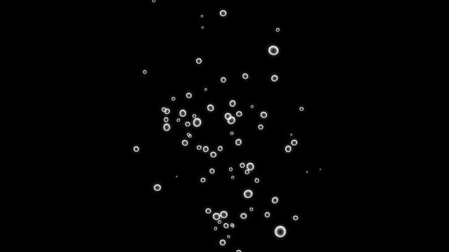 Flying water bubbles black screen motion graphics, underwater bubbles transparent overlay on chroma key background, slow rising air bubbles, floating in 2d animated cartoon animation, 4k video