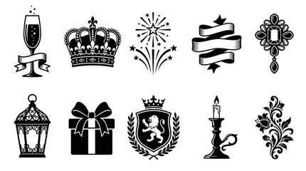 Obraz premium Luxury Royal and Celebration Elements Silhouette Set