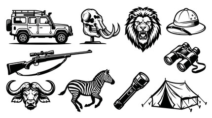 Obraz premium African Safari Tour and Wild Animal Hunting Vector Collection