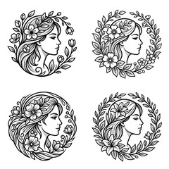 Obraz premium Woman Face Floral Wreath Profile.