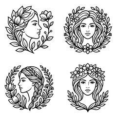 Obraz premium Black and white line art portraits.
