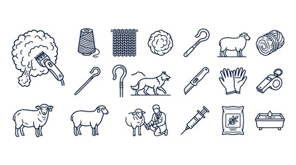 Sheep farming and wool production icon set for livestock husbandry © Ardhyapananisedu