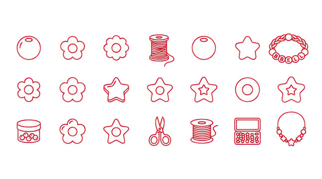 Jewelry making and beadwork line icons with stars flowers and thread