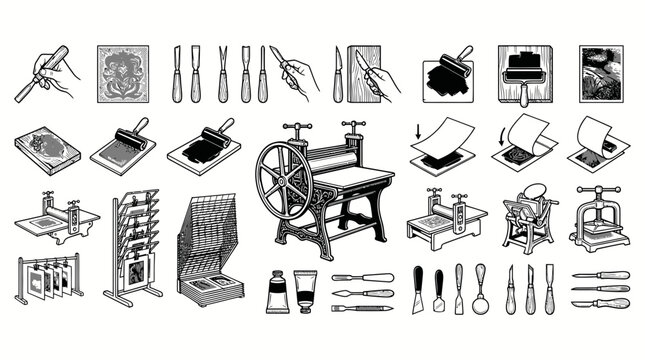 Printmaking tools and linocut process equipment set