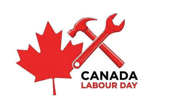 Labour Day Canada hammer and wrench graphic with maple leaf