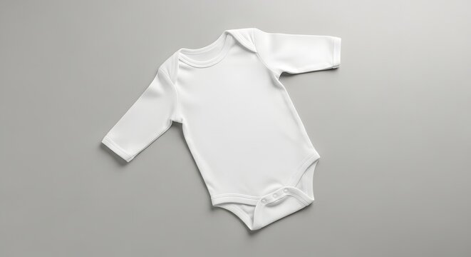 Baby onesie mockup white long sleeve bodysuit design presentation isolated on gray