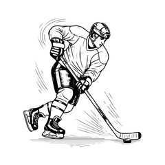 Fototapeta premium Hockey Player Action Shot Sketch.