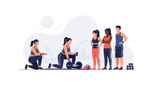 Diverse Group Exercising in Gym with Personal Trainer