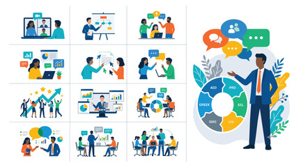 Fototapeta premium Business people working together in office scenes for corporate meetings and presentations.