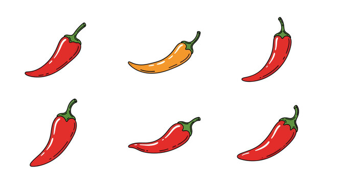 Colorful chili peppers pattern illustration for food, spices, cuisine design, vibrant decoration, hot flavor, tropical, seasoning, condiment, culinary, fresh