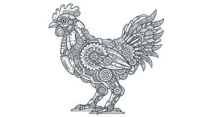 Steampunk rooster with complex mechanical gears and metal details © bagas