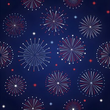 Fourth of July Fireworks Seamless Pattern on Navy Background for Independence Day Wrapping Paper, Poster, Invitation and Social Media Design