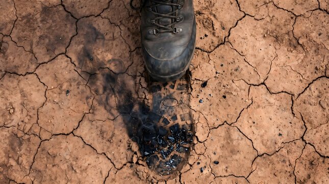 Tapak sepatu terbakar dan berasap sebagai simbol jejak karbon