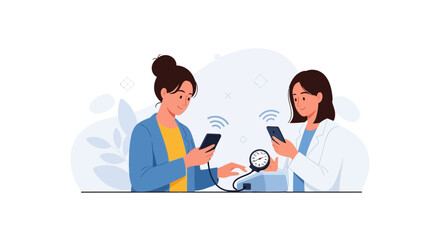 Fototapeta premium Telemedicine: Doctor and Patient Connecting Remotely with Smart Devices for Health Monitoring