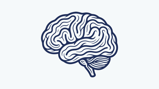 Human brain line art illustration on white background with copy space representing mental health and intelligence