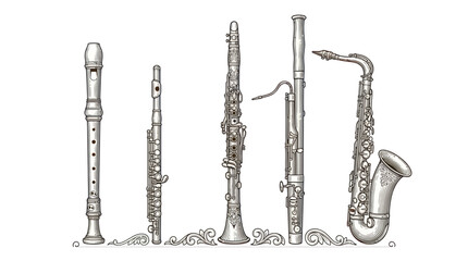 Woodwind musical instruments set including saxophone flute and clarinet © Biru