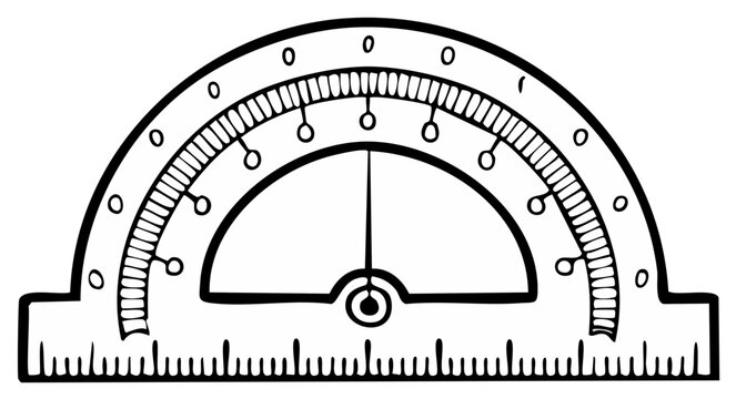 Hand Drawn Semicircle Protractor Illustration for Geometry and Educational Purposes, Technical Measurement Tool