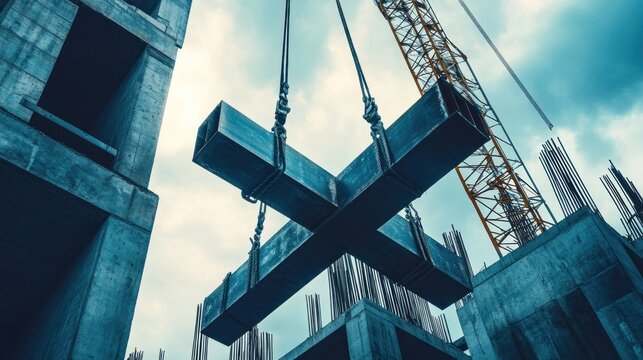 A large metal structure being lifted during construction processes