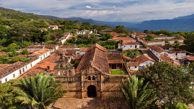 Guane, Santander - Colombia. April 29, 2026. Aerial drone view. It is a populated center in the municipality of Barichara.