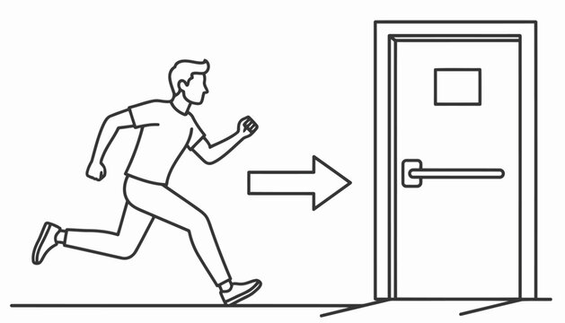 A man running towards a door with an arrow indicating the direction of movement. This illustration depicts urgency and a clear path forward.