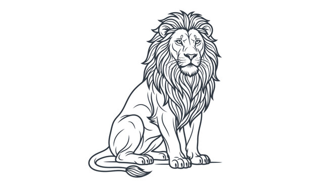 A majestic lion sitting regally, its mane flowing. The illustration captures the powerful essence of the king of the jungle, presented in a clean, graphic style.