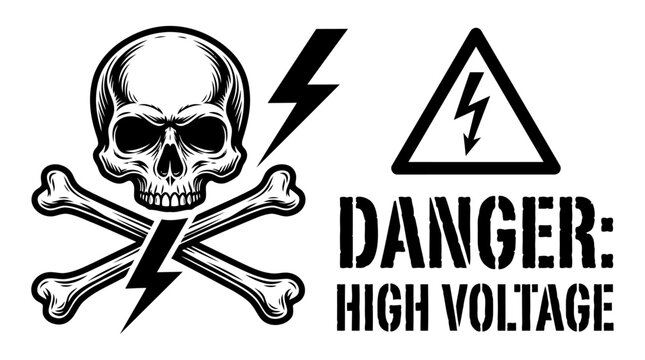 Skull and crossbones warning sign for high voltage electricity danger