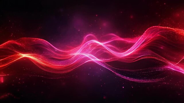 Abstract red and pink glowing wave with particle effects on black background