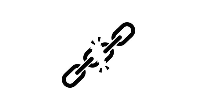 A black icon of a broken metal chain link on a white background.