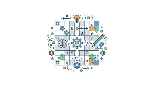 Sudoku Puzzle Solving Strategy and Logical Thinking Concept