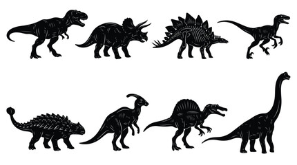 Obraz premium Collection of various dinosaur silhouettes on a white background
