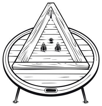 Classic wooden pinball or Pachinko style game board illustration featuring ball and unique pear shaped pegs