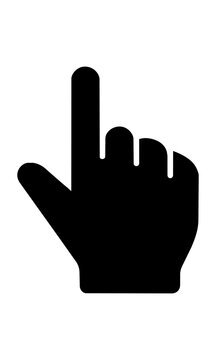 Minimalist black computer cursor hand icon with extended index finger for user interface design and web navigation concept