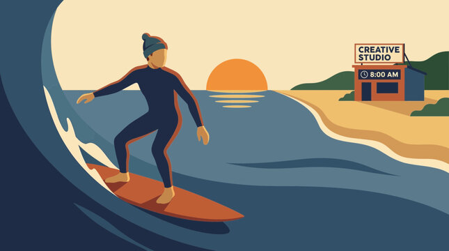 Creative Director Surfing Early Morning Before Studio Arrives
